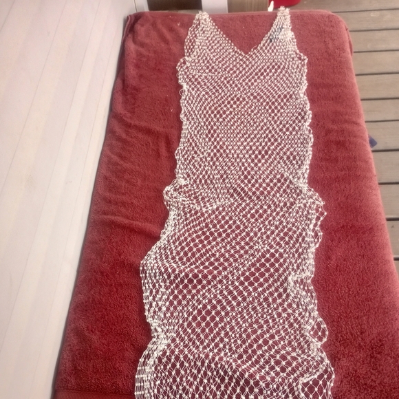 WHITE FISHNET SILVER RHINESTONE COVER UP DRESS ONE SIZE - Picture 3 of 9